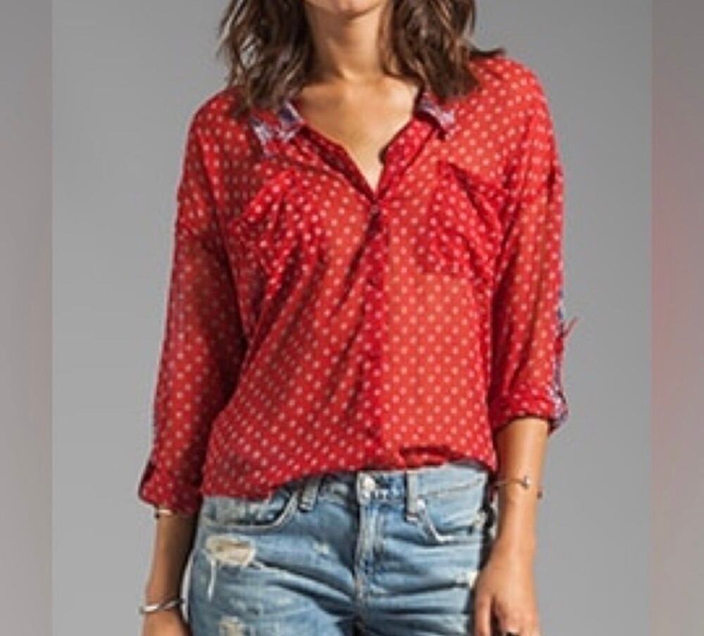 #601 Free People Red Blouse Sz Small